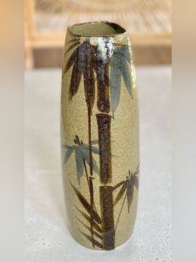 MCM Vintage Price Import Japan Stoneware Ceramic Tall Vase Bamboo Design